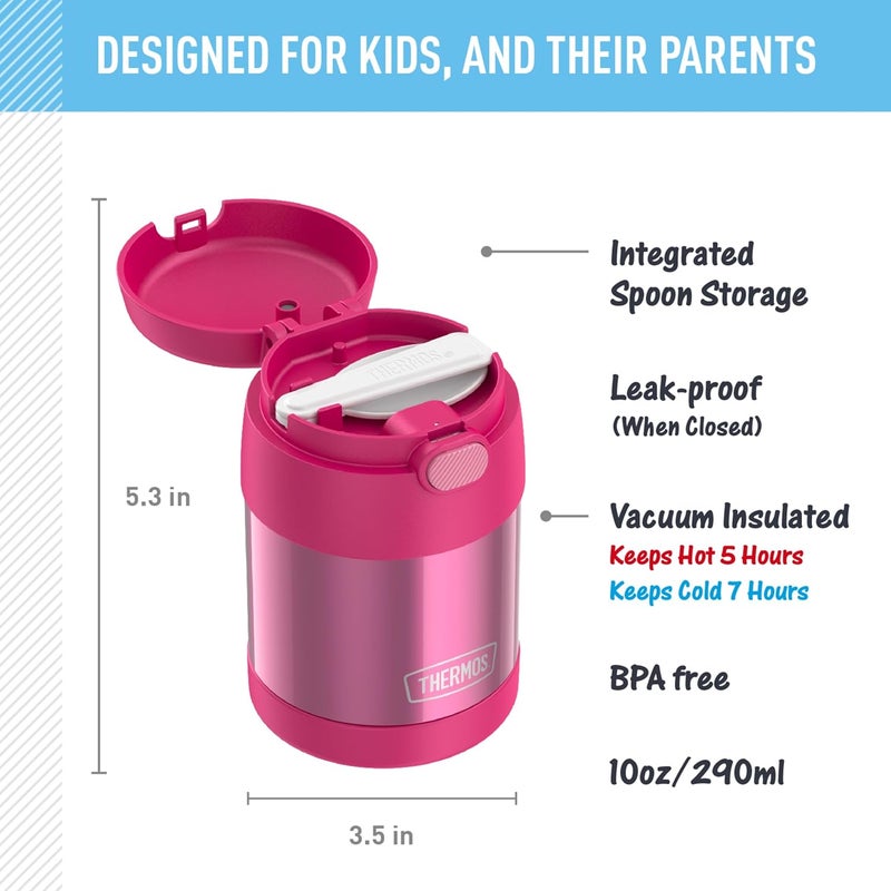 THERMOS FUNTAINER 10 Ounce Stainless Steel Vacuum Insulated Kids Food Jar with Folding Spoon, Pink - Image 3