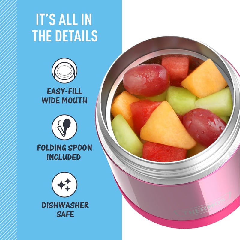 THERMOS FUNTAINER 10 Ounce Stainless Steel Vacuum Insulated Kids Food Jar with Folding Spoon, Pink - Image 5