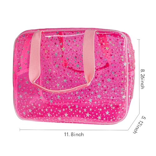 TotePrint Hot Pink Star Large Cosmetic Bag 12x5x8 inch Travel Pouch with HandleDurable PVC MaterialZipper DesignIdeal for MakeupTravel Essentials - Image 3