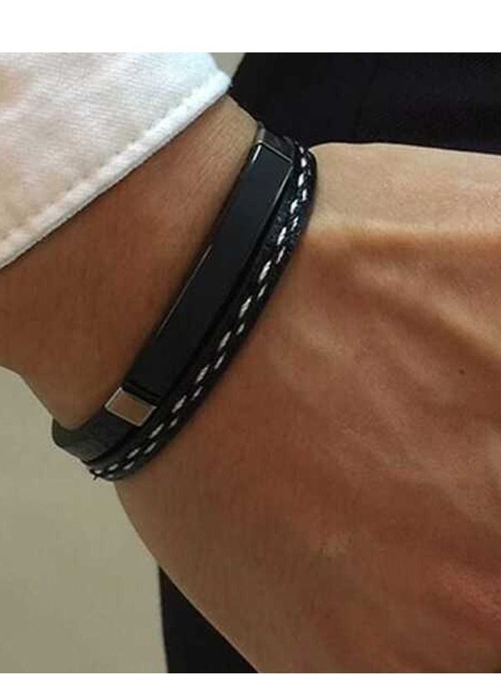 Vitalia Black natural leather bracelet decorated with black steel pieces - Image 2