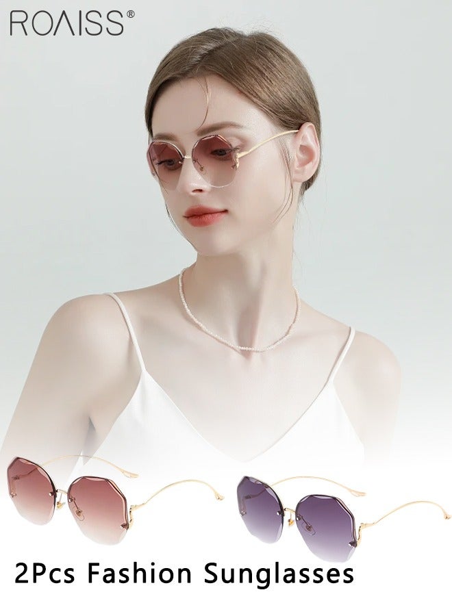 roaiss 2 Pcs Polygon Sunglasses for Women, UV400 Protection Sun Glasses, Fashion Decorative Eyewear for Outdoor Party Street Photography, 59mm - Image 1