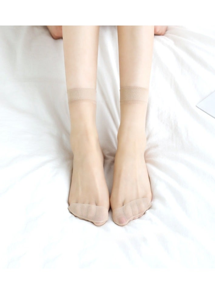 LANG SHA Short stockings for women, thin style, spring and summer anti-hook core-spun silk socks, ultra-thin, wear-resistant and durable flesh-colored socks, ladies' short socks, elastic and silky ankle socks (5 pairs, skin color)  - Image 1