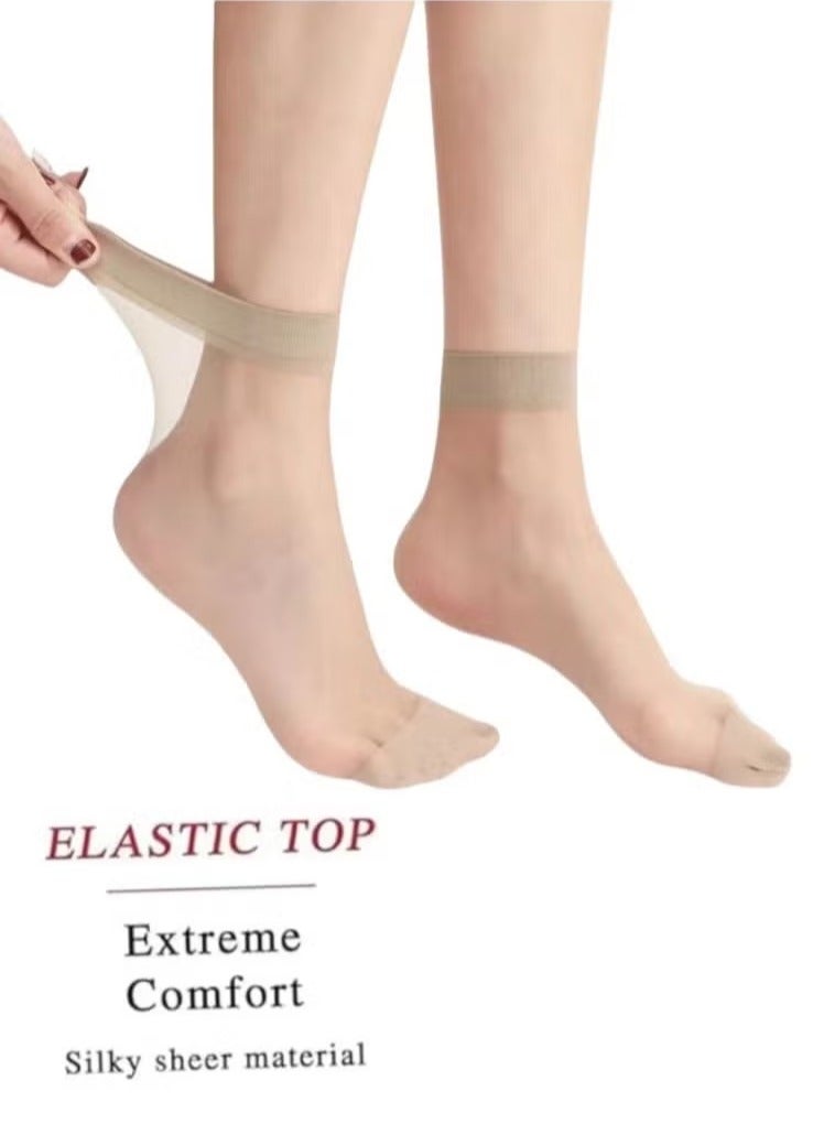 LANG SHA Short stockings for women, thin style, spring and summer anti-hook core-spun silk socks, ultra-thin, wear-resistant and durable flesh-colored socks, ladies' short socks, elastic and silky ankle socks (5 pairs, skin color)  - Image 4