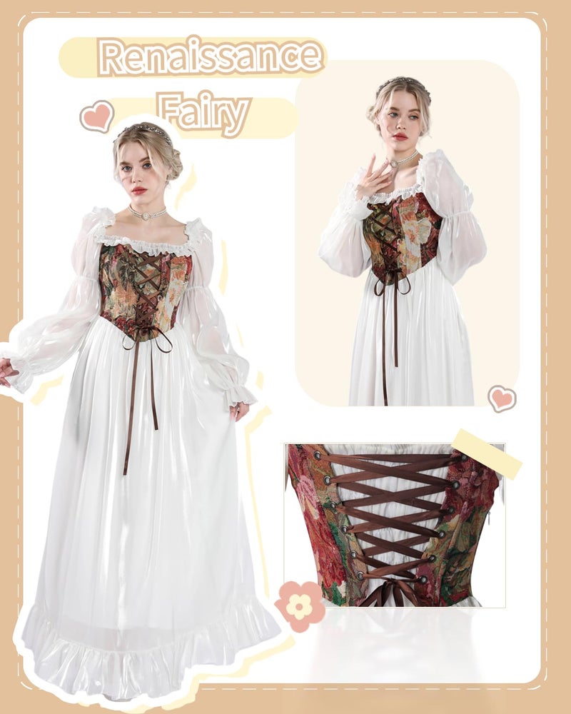 NSPSTT Women's Rococo Victorian Regency Ball Renaissance Medieval Costume Dress, Fairy White, Medium - Image 4
