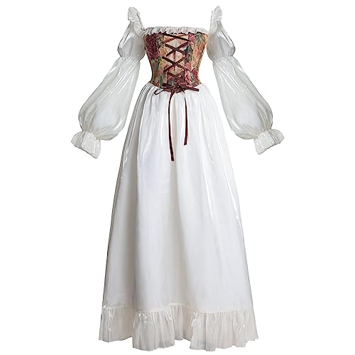NSPSTT Women's Rococo Victorian Regency Ball Renaissance Medieval Costume Dress, Fairy White, Medium - Image 1