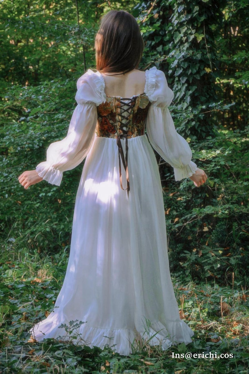 NSPSTT Women's Rococo Victorian Regency Ball Renaissance Medieval Costume Dress, Fairy White, Medium - Image 3