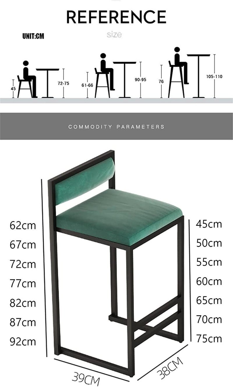 Generic Indian Decor 94811 Dining Chair Counter Height Seat Bar Stools with Backrest and Footrest Square Bar Chair for Kitchen Bistro Pub Dining Room Color 2Pcs Size Height 75cm Set of 2  - Image 3