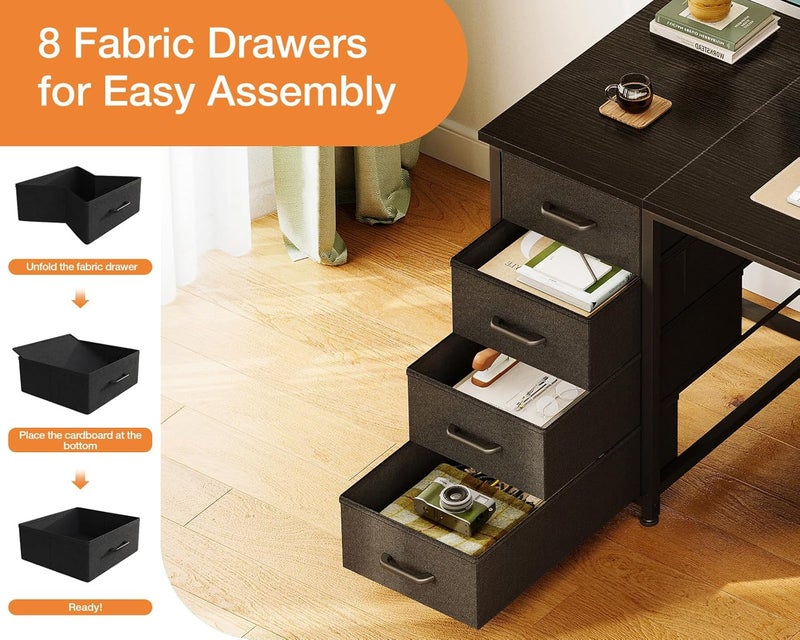 Coleshome مك��ب حاسوب كولزهوم مع أدراج، 120×48 سم، مكتب مكتبي حديث مع تخزين، طاولة دراسة صغيرة للمكتب المنزلي، أسود - Image 4