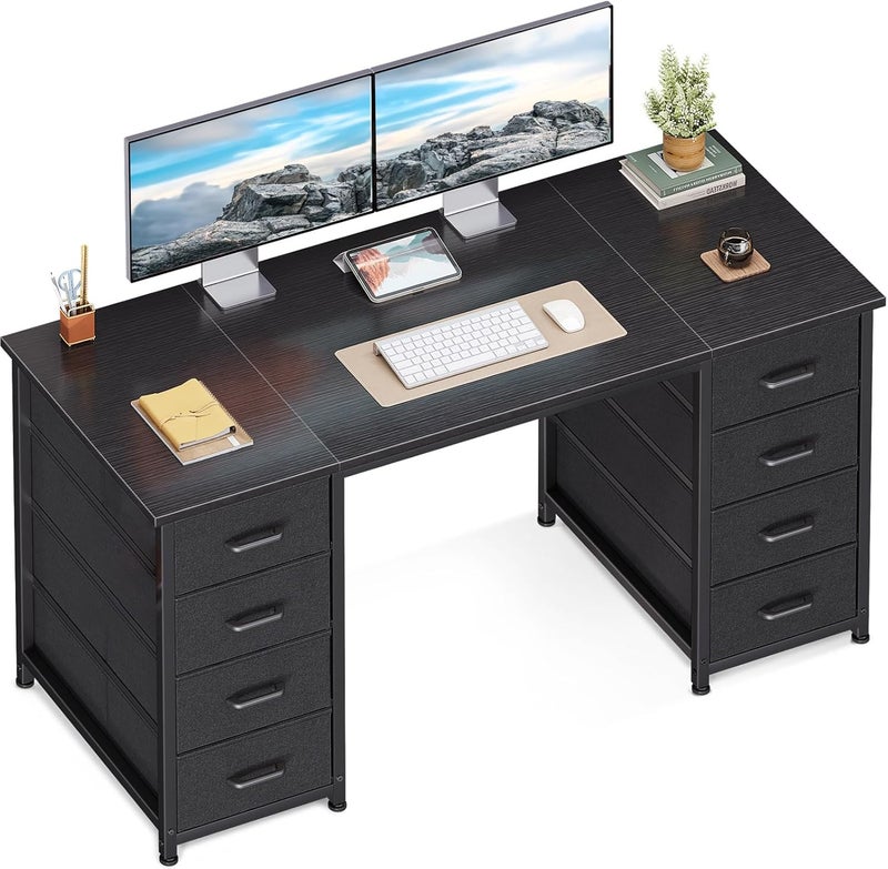 Coleshome مك��ب حاسوب كولزهوم مع أدراج، 120×48 سم، مكتب مكتبي حديث مع تخزين، طاولة دراسة صغيرة للمكتب المنزلي، أسود - Image 1