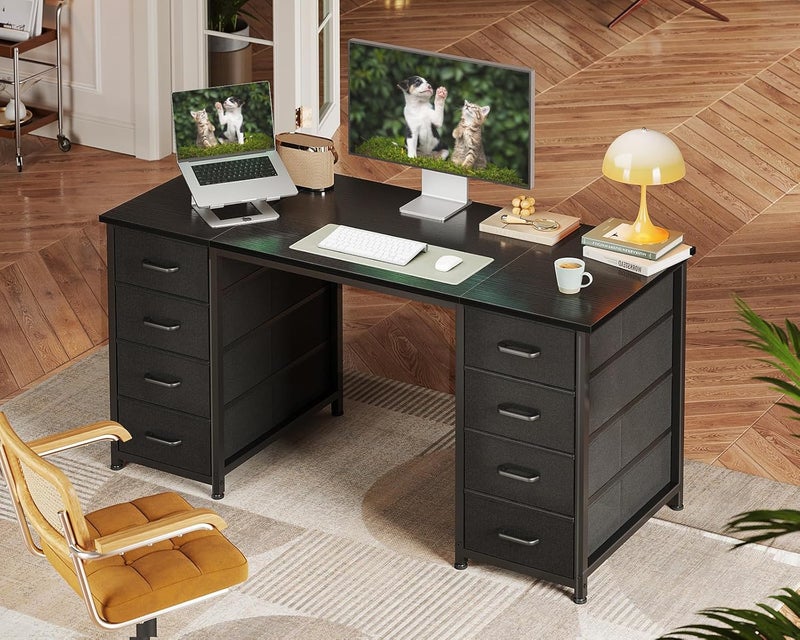 Coleshome مك��ب حاسوب كولزهوم مع أدراج، 120×48 سم، مكتب مكتبي حديث مع تخزين، طاولة دراسة صغيرة للمكتب المنزلي، أسود - Image 2