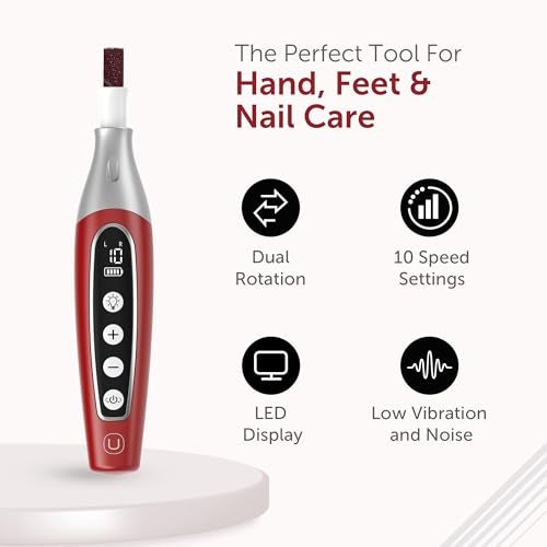 UTILYZE PediLux Pro Professional Manicure Pedicure Kit, Cordless Electric Nail File Drill Set, Thick Toenail Grinder, Toe Nail Dremel Tools, Filer, Buffer, Sander, Remove Cuticles, Callus for Women & Men - Image 4