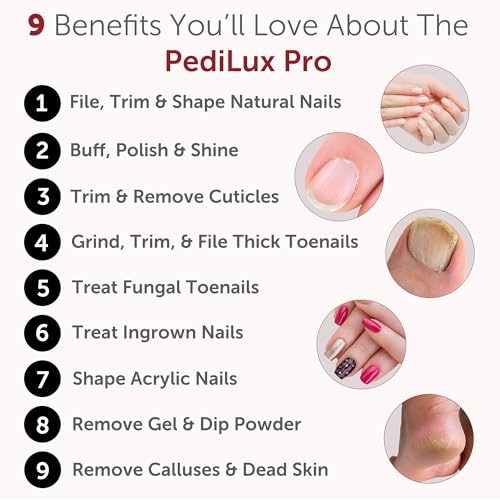 UTILYZE PediLux Pro Professional Manicure Pedicure Kit, Cordless Electric Nail File Drill Set, Thick Toenail Grinder, Toe Nail Dremel Tools, Filer, Buffer, Sander, Remove Cuticles, Callus for Women & Men - Image 3