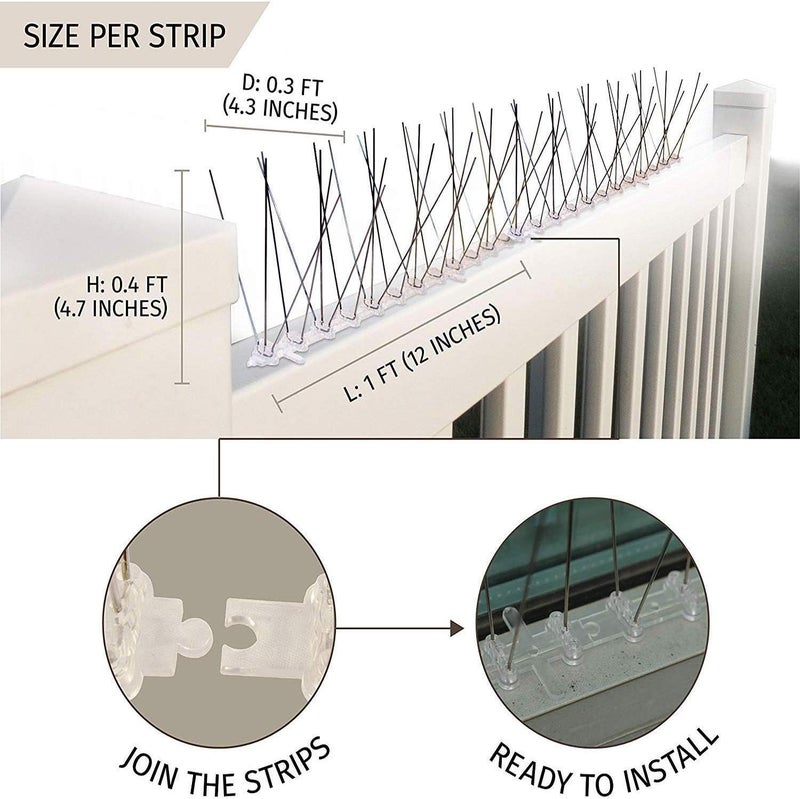 Aspectek Stainless Steel Pre-Assembled Bird Spikes Kit, 10 Feet (3 Metre). Perfect Bird Gel Deterrent (Without Glue) - Image 2