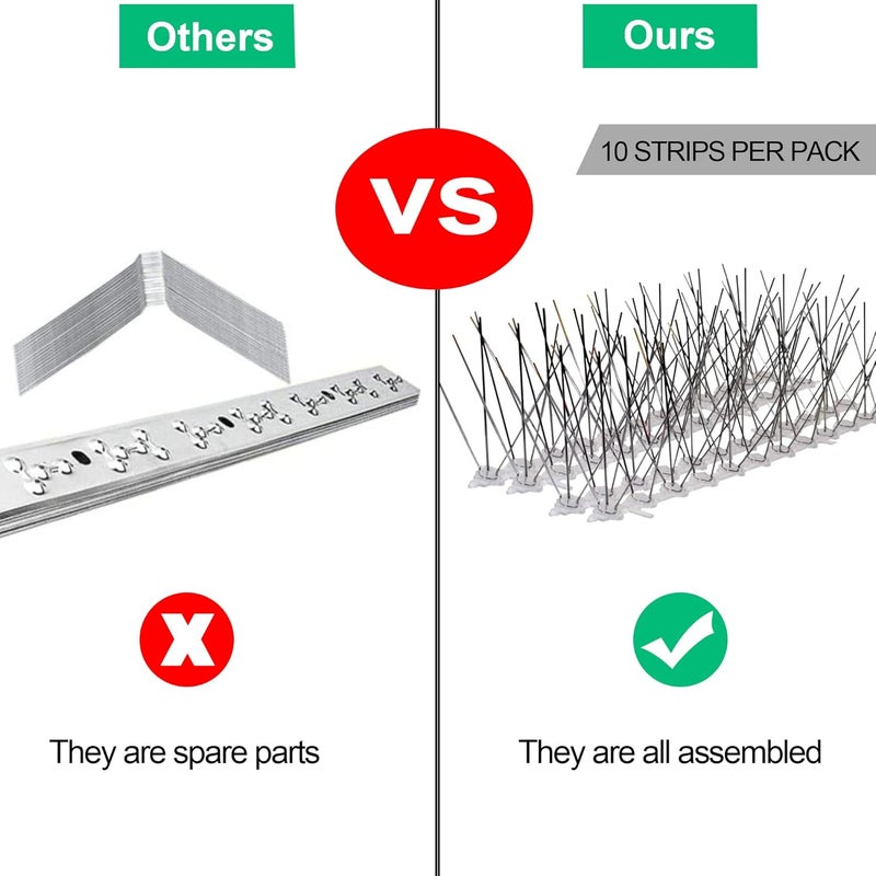 Aspectek Stainless Steel Pre-Assembled Bird Spikes Kit, 10 Feet (3 Metre). Perfect Bird Gel Deterrent (Without Glue) - Image 3