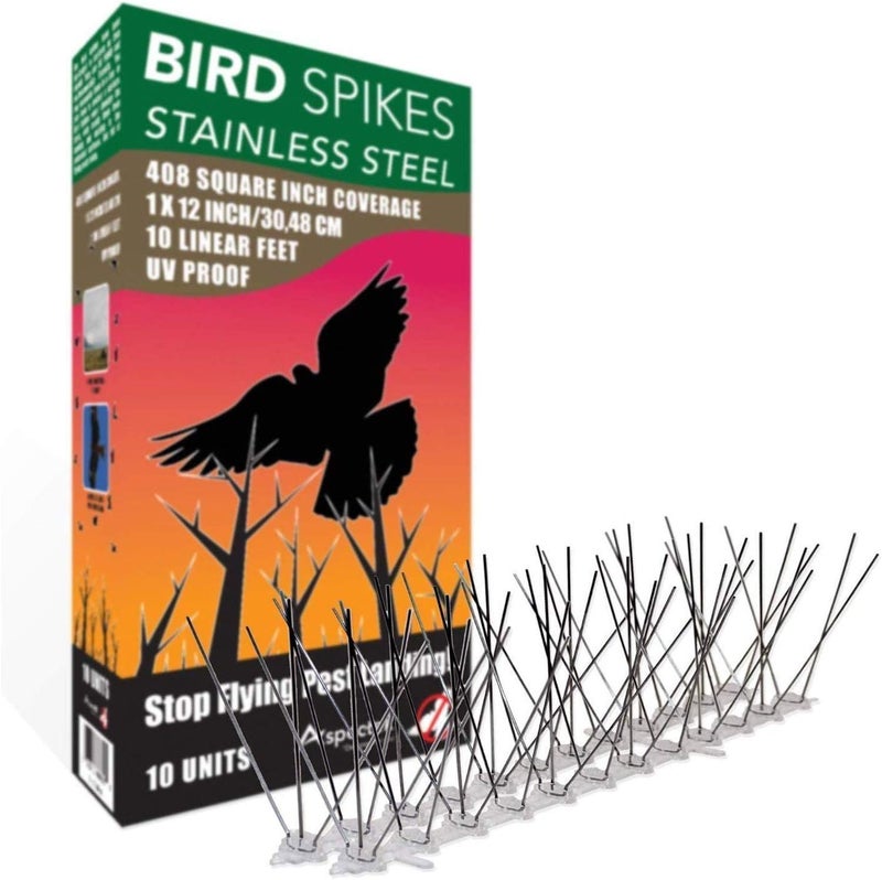 Aspectek Stainless Steel Pre-Assembled Bird Spikes Kit, 10 Feet (3 Metre). Perfect Bird Gel Deterrent (Without Glue) - Image 1