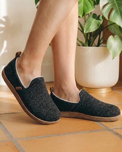 LongBay Women's Memory Foam House Shoes Cozy Brushed Jersey Slippers for Indoor Outdoor Black, 5-6 - Image 2