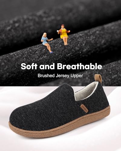 LongBay Women's Memory Foam House Shoes Cozy Brushed Jersey Slippers for Indoor Outdoor Black, 5-6 - Image 5