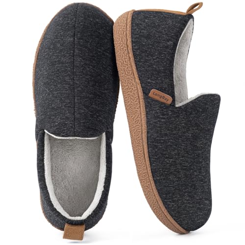 LongBay Women's Memory Foam House Shoes Cozy Brushed Jersey Slippers for Indoor Outdoor Black, 5-6 - Image 1