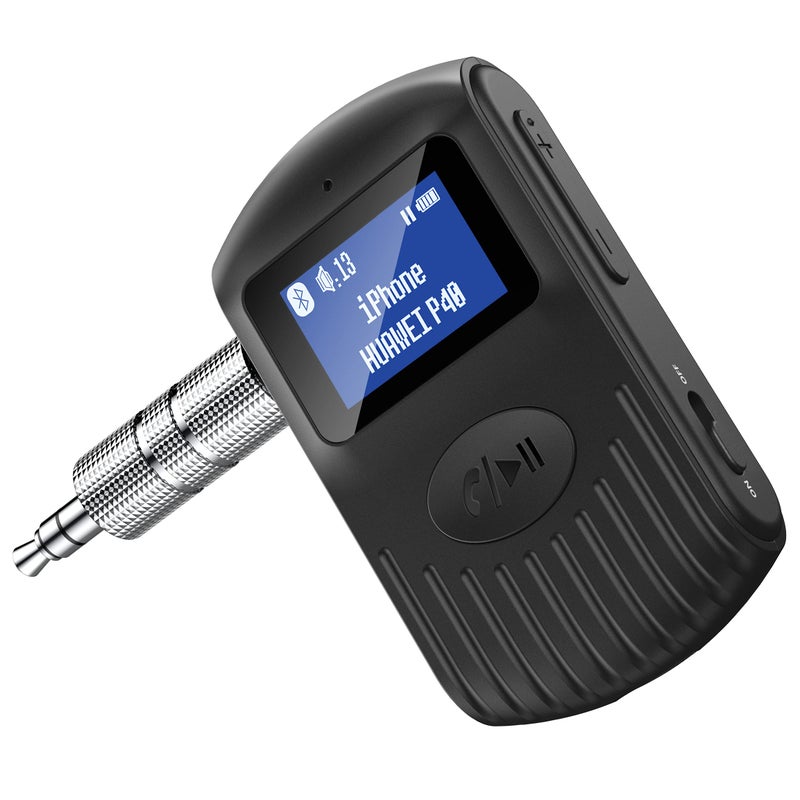 COMSOON Bluetooth Receiver with LCD Screen, Portable 3.5mm AUX Bluetooth 5.0 Adapter for Car/Home Stereo/Speaker/Wired Headphones, Noise Cancelling/Hands-Free Calling/Music Streaming-Black - Image 1