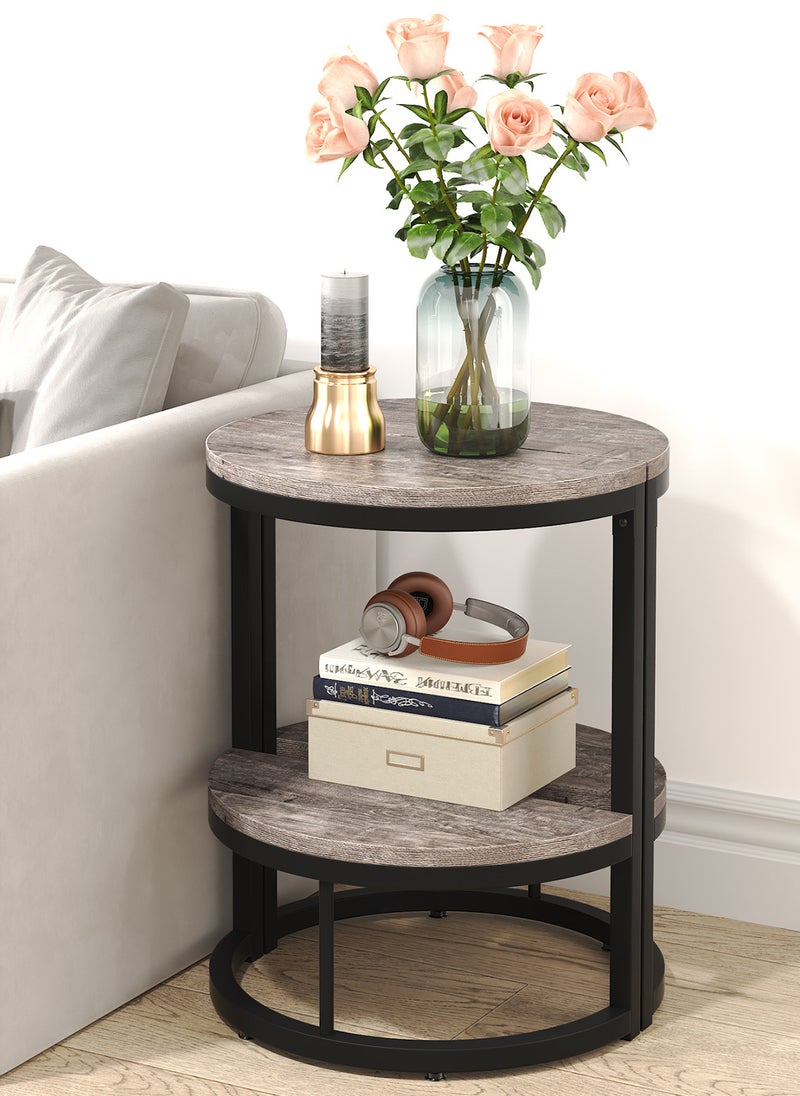 Sharpdo - Semi-circular Side Table, Set of 2, 2-tier Sofa Side Table，End Table,Coffee Table - Image 1