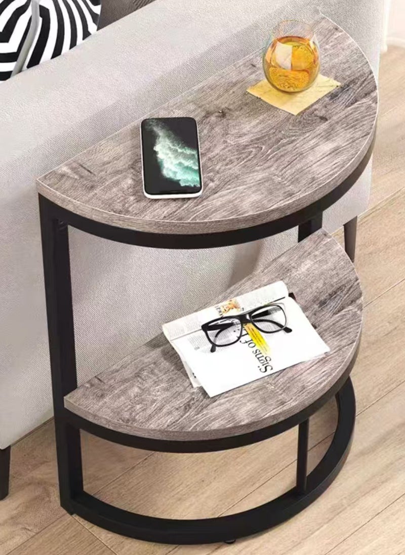 Sharpdo - Semi-circular Side Table, Set of 2, 2-tier Sofa Side Table，End Table,Coffee Table - Image 1