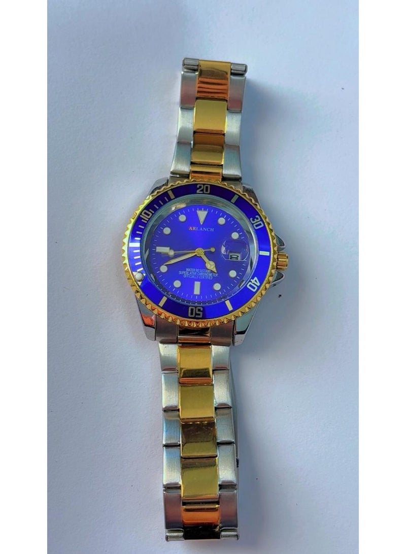 ARLANCH Luxury Men's Watch with Royal Blue Dial & Gold/Silver Two-Tone Stainless Steel Strap (Model: AR305) – Pre-Owned, Excellent Mint Condition (Looks Like Brand New) - Image 2
