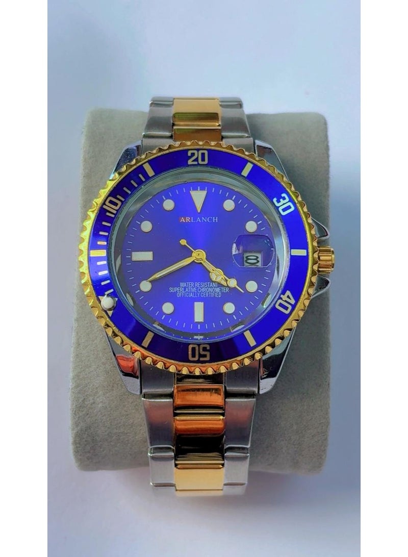 ARLANCH Luxury Men's Watch with Royal Blue Dial & Gold/Silver Two-Tone Stainless Steel Strap (Model: AR305) – Pre-Owned, Excellent Mint Condition (Looks Like Brand New) - Image 1