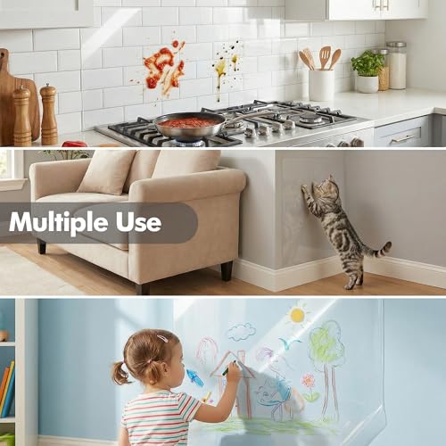 Yootiko Clear Static Cling Wall Protector Film 17.7in x 32.8ft, Waterproof Oil-Resistant Kitchen Backsplash Protector, Plastic Cover for Painted Walls, Cabinets, Doors, Furniture, Cat Dog Scratch Guard - Image 5