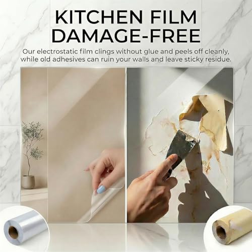 Yootiko Clear Static Cling Wall Protector Film 17.7in x 32.8ft, Waterproof Oil-Resistant Kitchen Backsplash Protector, Plastic Cover for Painted Walls, Cabinets, Doors, Furniture, Cat Dog Scratch Guard - Image 3