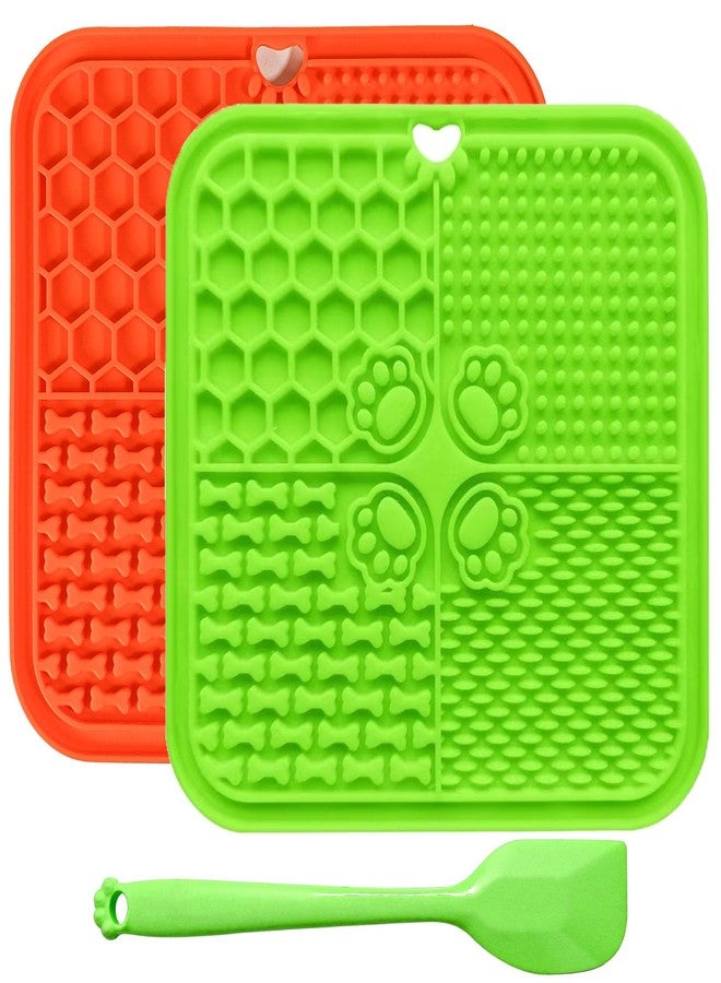 Verwohnt Dog Lick Mat with Suction Cups, Lick Mat for Dogs, Pet Food Mats and Slow Feeder Cat Bowl for Dog Anxiety Relief Pet Enrichment Toys for Bathing Station and Cat Grooming 2 Pack (Green & Orange) - Image 1