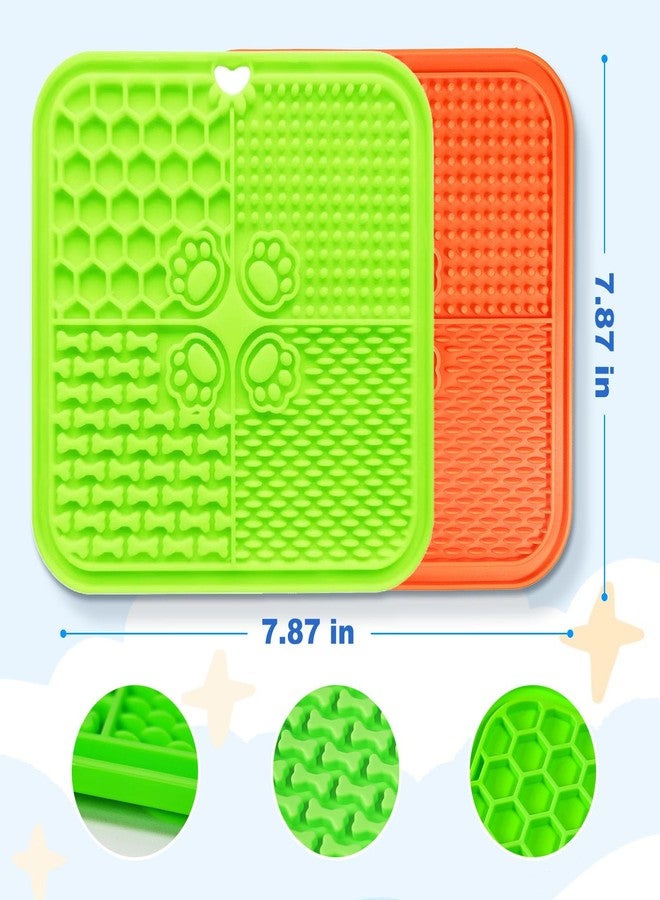 Verwohnt Dog Lick Mat with Suction Cups, Lick Mat for Dogs, Pet Food Mats and Slow Feeder Cat Bowl for Dog Anxiety Relief Pet Enrichment Toys for Bathing Station and Cat Grooming 2 Pack (Green & Orange) - Image 2