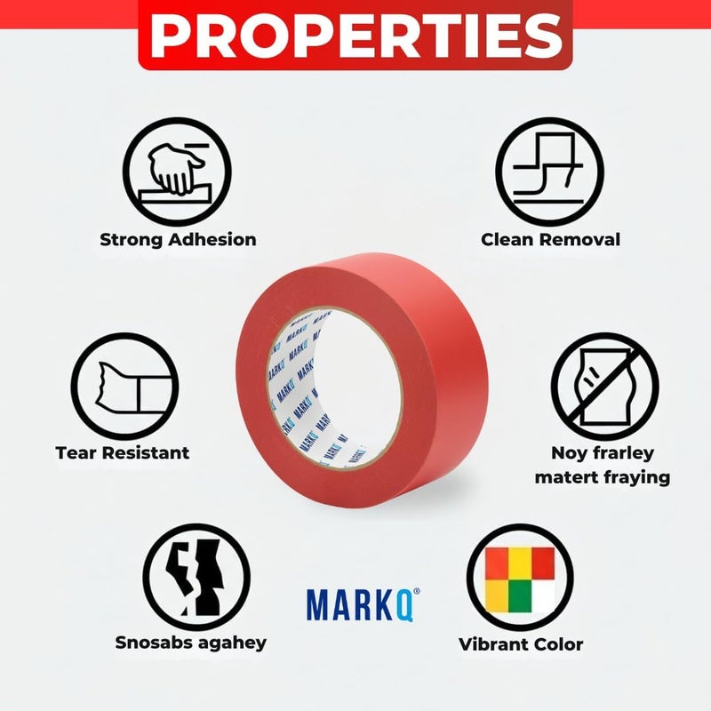 MARKQ شريط لاصق أحمر - عرض 2 بوصة، طول 20 ياردة - إزالة نظيفة، خطوط طلاء حادة - مثالي لمشاريع DIY، التسمية، الفنون والحرف (لفة واحدة) - Image 3