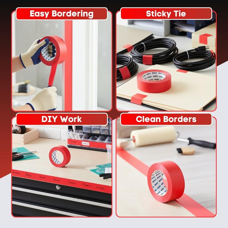 MARKQ شريط لاصق أحمر - عرض 2 بوصة، طول 20 ياردة - إزالة نظيفة، خطوط طلاء حادة - مثالي لمشاريع DIY، التسمية، الفنون والحرف (لفة واحدة) - Image 4