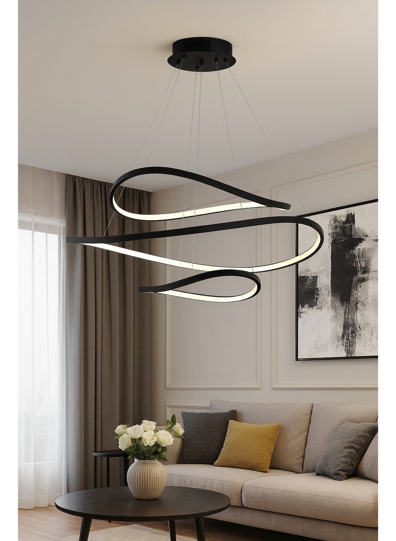 NERFA Modern Luxury LED Chandelier with Flowing Design – Black Frame & 3 Light Colors - Image 2