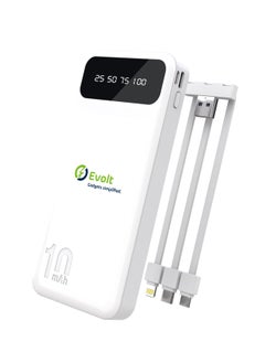Evolt EPB-01 10,000 mAh Dual USB Powerbank With Light ning, Micro & USB-C Integrated Cables