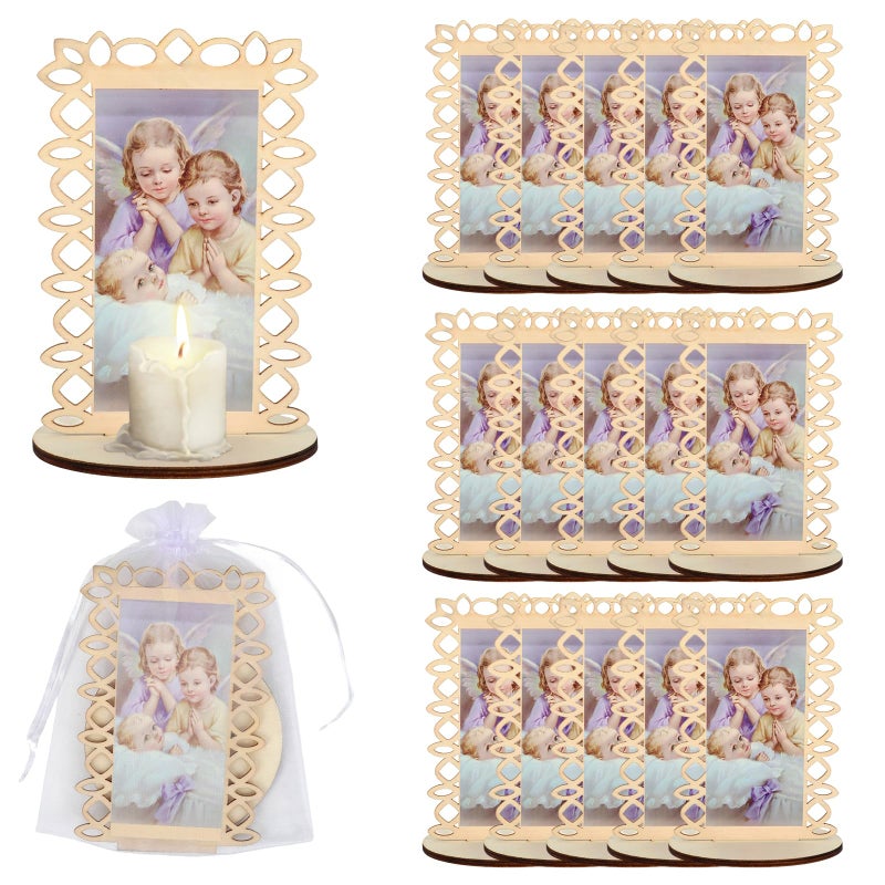 Kuabiz 15 Pcs Guardian Baby Angel Wooden Statues Guardian Angel Picture Frames with Organza Gift Bags Baptism Favors for Guests Recuerdos De Bautizo Baptism Centerpieces for Table Bautizo Recuerdos Gifts - Image 1