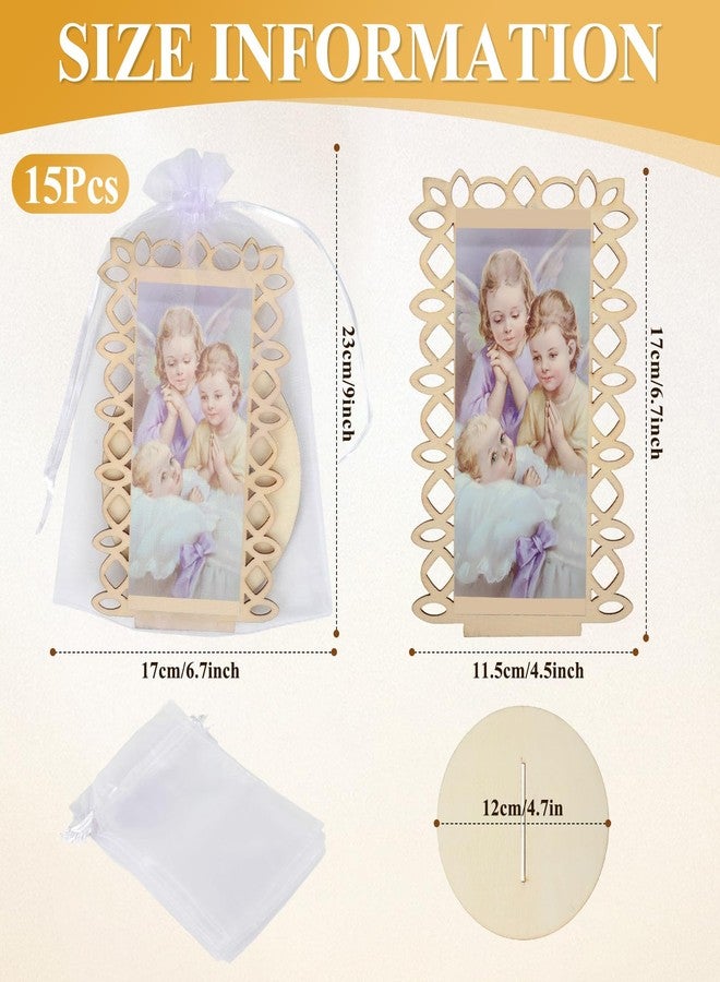 Kuabiz 15 Pcs Guardian Baby Angel Wooden Statues Guardian Angel Picture Frames with Organza Gift Bags Baptism Favors for Guests Recuerdos De Bautizo Baptism Centerpieces for Table Bautizo Recuerdos Gifts - Image 2
