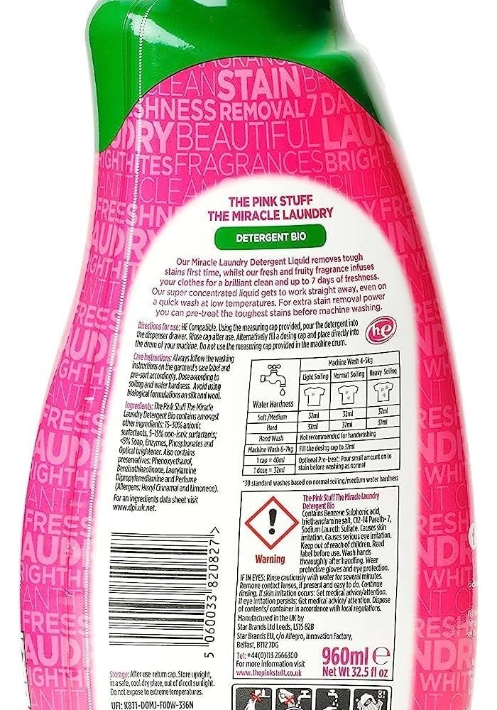 The Pink Stuff Star Drops - Miracle Laundry Detergent Bio Liquid 960ml - Image 2