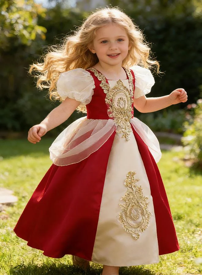 Take Two Red Puff Sleeve Embroidered Dress