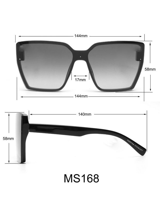 Martha stewart - Women'S Ms168 Cat Eye Shield Uv400 Protective Square Sunglassestimeless Gifts For Her 144Mm Black 144 Mm - Image 1