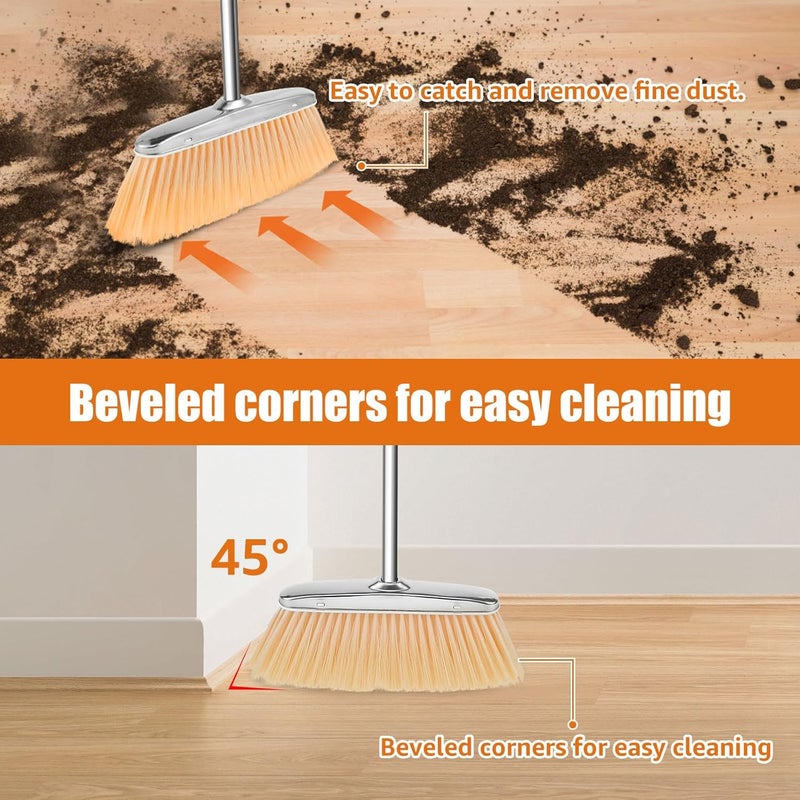 Dandelionsky Metal Dustpan and Brush Sets Long Handle Broom and Dustpan Set Stainless Steel Upright Sweeper and Dustpan Set for Indoor Outdoor Home Office Dorm Pet Hair (B, square) - Image 4