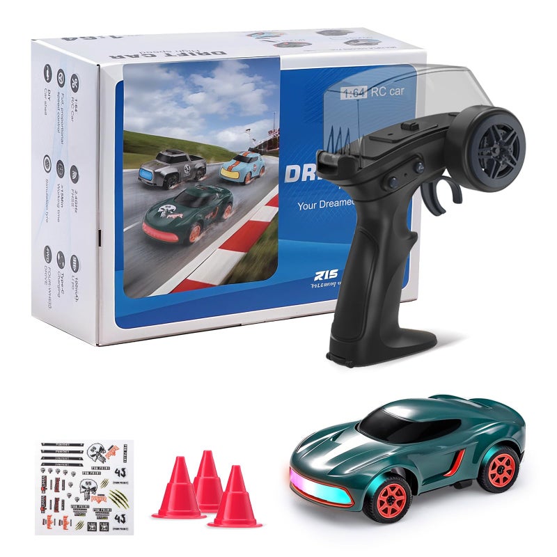 ANTSIR Mini RC Drift Car for Adults 164 Desktop Drift Car with Colorful Lights Desk Remote Control Cars for Race Hobby Gifts and Toys Matte Green Concept Model - Image 2