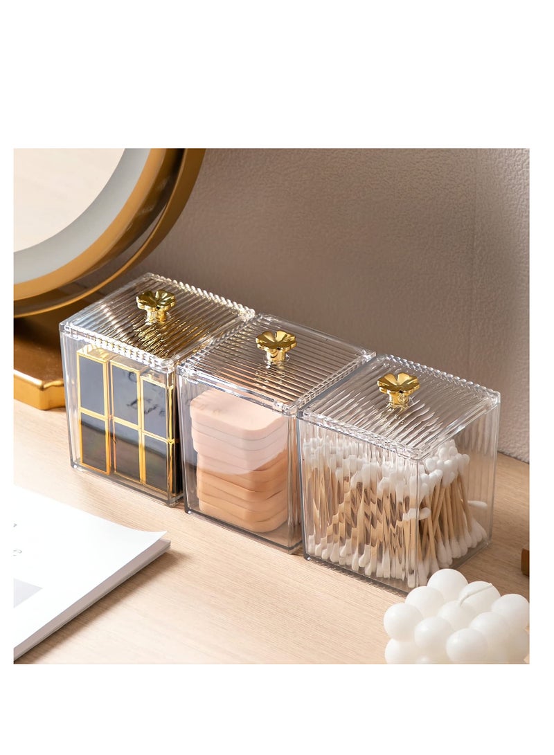 Barakah Acrylic Qtip Holder,Cotton Swab Holder,Bathroom Jars With Lids Set,Apothecary Jar Dispenser For Cotton Ball, Cotton Swab, Cotton Round Pads, Floss - Image 2