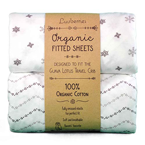 Luvberries Guava Lotus Travel Crib Sheets (Set of 2) – 100% Organic Cotton Fitted Sheets for Baby Play Yard & Mini Crib Mattress – Super Soft Jersey Knit – Snug Fit & Washable (Grey and White) - Image 3