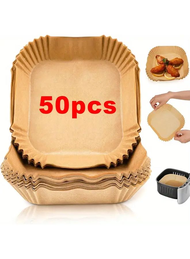 Square Air Fryer Liners 16cm 50pcs Non Stick Parchment Paper Sheets for 6 Inch Baskets Microwave Cooking Disposable Grease Resistant - Image 1
