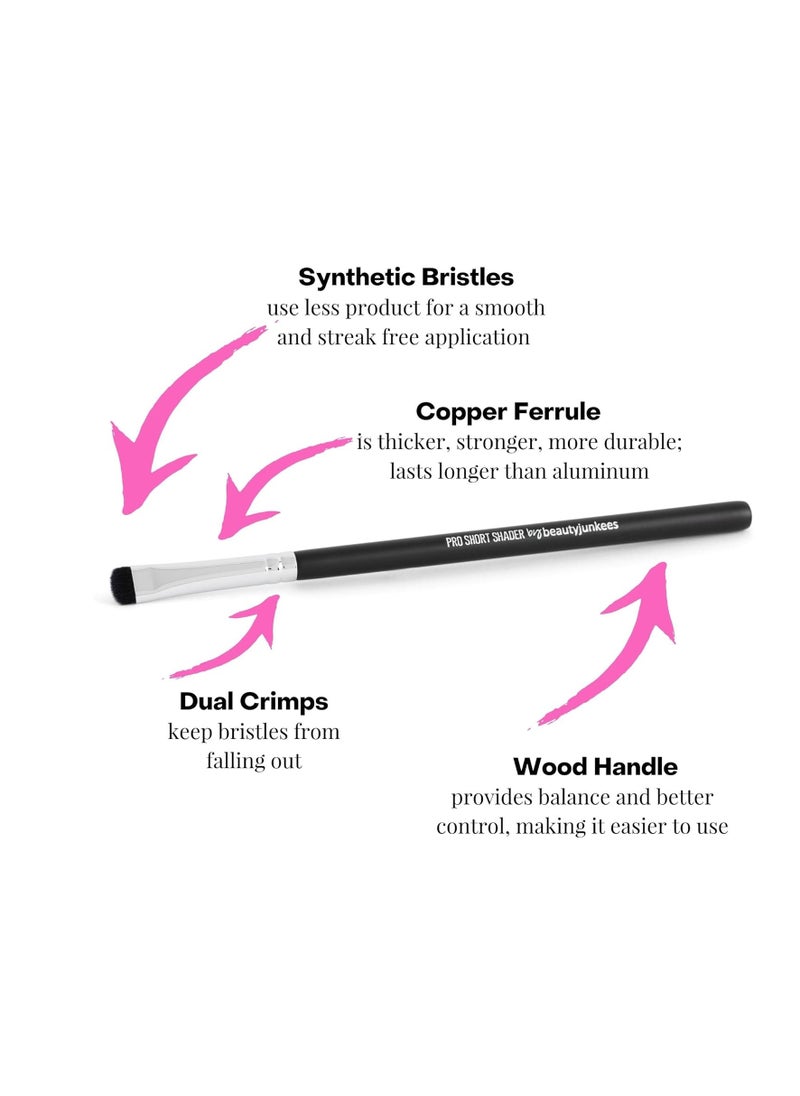 Beauty Junkees Smudge Makeup Brush Eye Shadow Brush - Short Shader Eyeshadow Smudger Tool, Small Flat Bristles for Blending Eyeliner Smokey Eye, Precision Cut Crease, Outer V, Corner Highlighter, Eyebrow Concealer  - Image 3