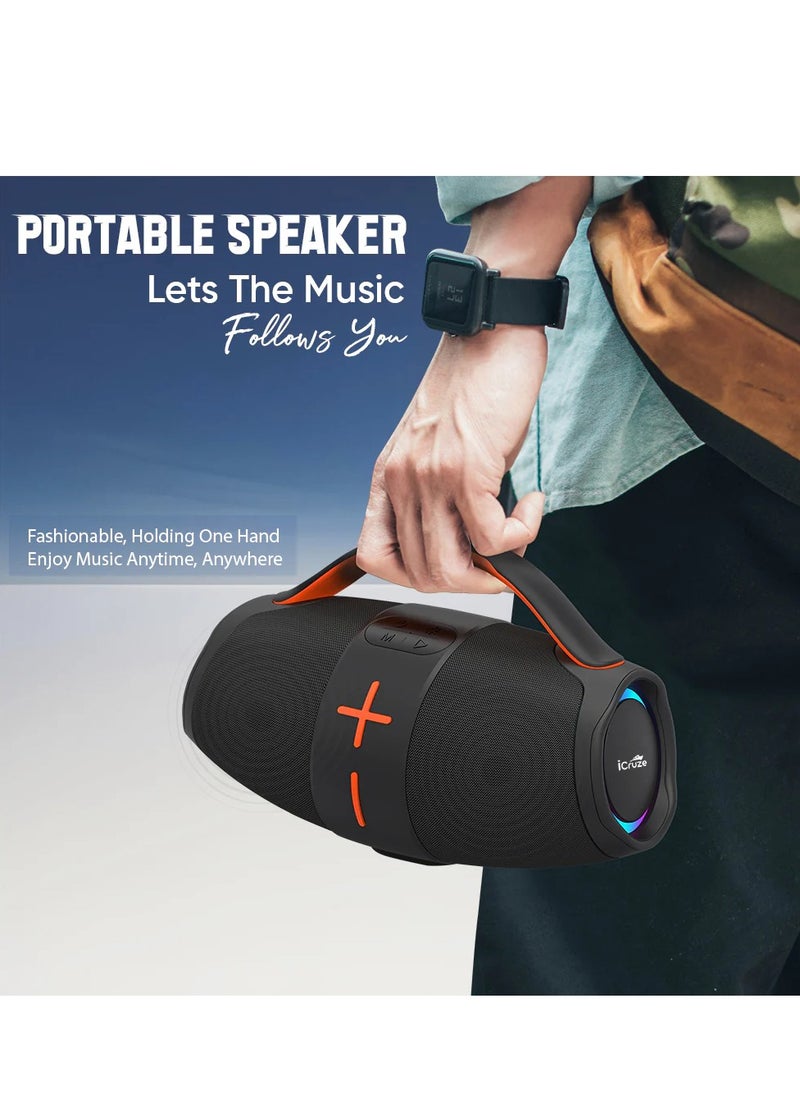 iCruze - Believe Portable Bluetooth 5.3 Speaker with 20W Heavy Bass Sound, Double Vibrator, TWS Function, RGB Lights, 1800mAh Battery, USB,TF,AUX,FM,TWS & SD Card Support, Up to 3 Hours Playtime - Image 1