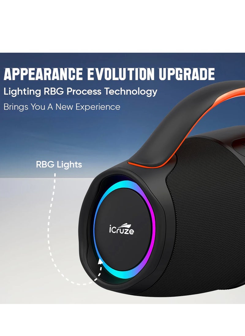 iCruze - Believe Portable Bluetooth 5.3 Speaker with 20W Heavy Bass Sound, Double Vibrator, TWS Function, RGB Lights, 1800mAh Battery, USB,TF,AUX,FM,TWS & SD Card Support, Up to 3 Hours Playtime - Image 1