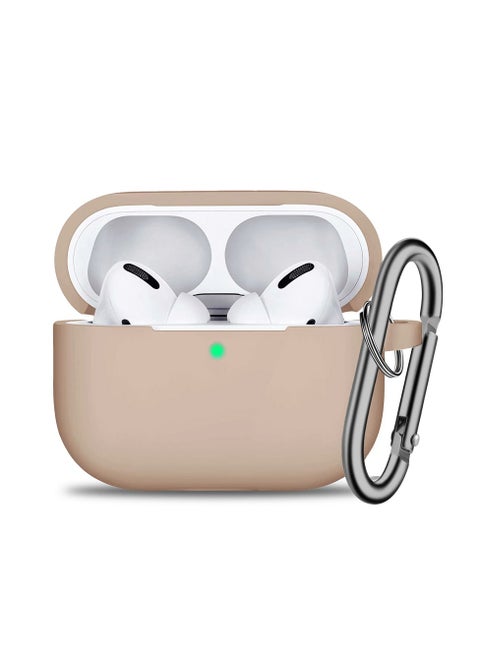 غطاء سيليكون لسماعات Apple AirPods Pro – مقاوم للصدمات وقابل للغسل مع خطاف | يدعم الشحن اللاسلكي | إضاءة LED أمامية مرئية – وردي رملي