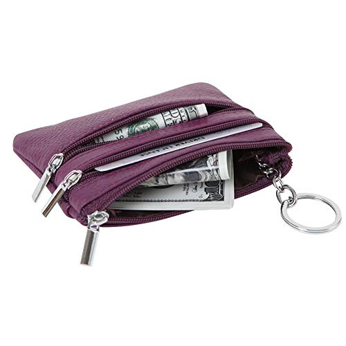 Cynure Women's Genuine Leather Coin Purse Mini Pouch Change Wallet with Keychain,purple - Image 4